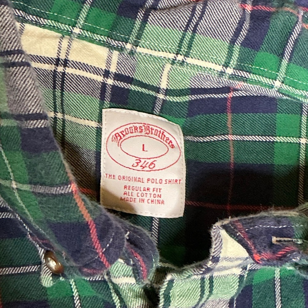 Brooks Brothers Plaid Button Down Shirt Men's Sz L Green Navy Regular Fit Cotton - Picture 3 of 7